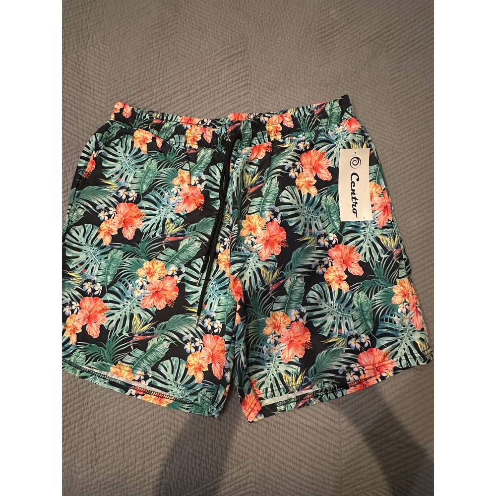 Centro Mens Tropical Floral Swim Trunks XL Hibiscus Monstera Mesh Lined MS1001